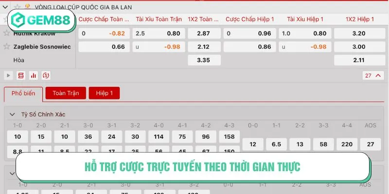 Hỗ trợ cược trực tuyến theo thời gian thực